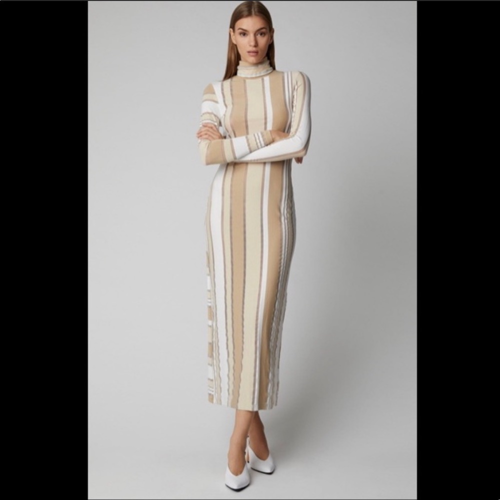 ISO Ganni Stripped Turtleneck Midi Dress